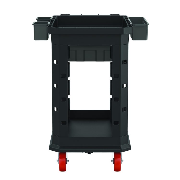 Heavy Duty Plus Utility Cart, Plastic, 2 Shelves, 6 Bins, 500 lb Capacity, 19.5" x 41.78" x 34.81", Black