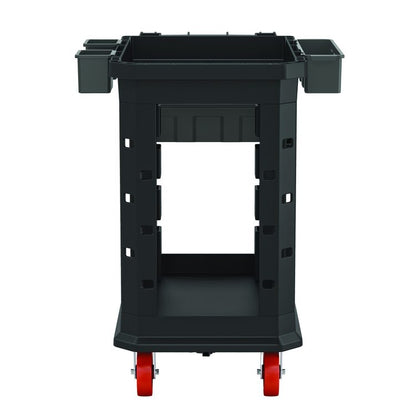 Heavy Duty Plus Utility Cart, Plastic, 2 Shelves, 6 Bins, 500 lb Capacity, 19.5" x 41.78" x 34.81", Black