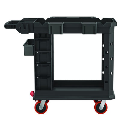 Heavy Duty Plus Utility Cart, Plastic, 2 Shelves, 6 Bins, 500 lb Capacity, 19.5" x 41.78" x 34.81", Black