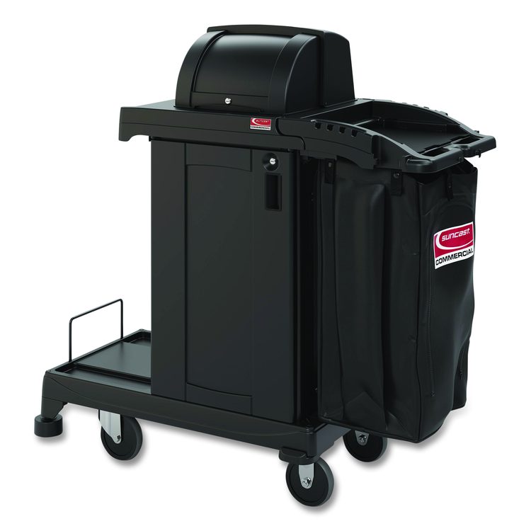 High Security Housekeeping Cart, Plastic, 1 Shelf, 3 Bins, 23.19 x 53.23 x 53.02, Black