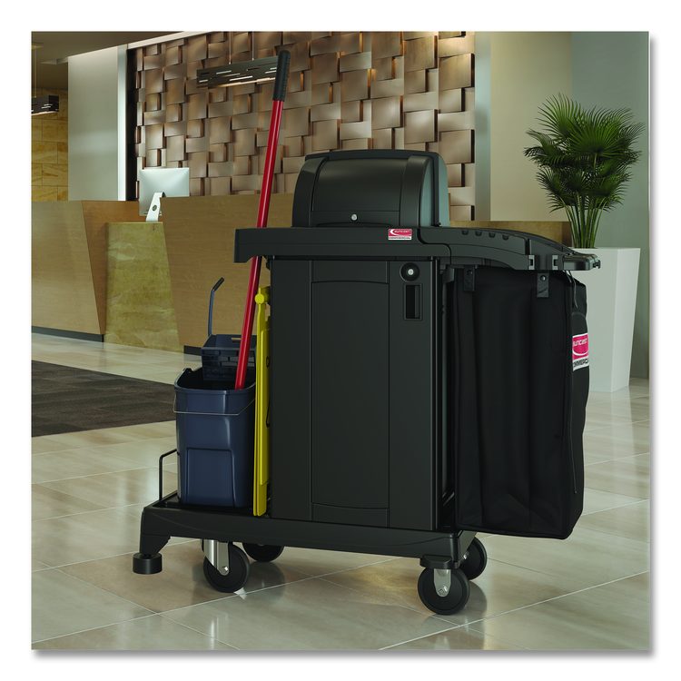 High Security Housekeeping Cart, Plastic, 1 Shelf, 3 Bins, 23.19 x 53.23 x 53.02, Black