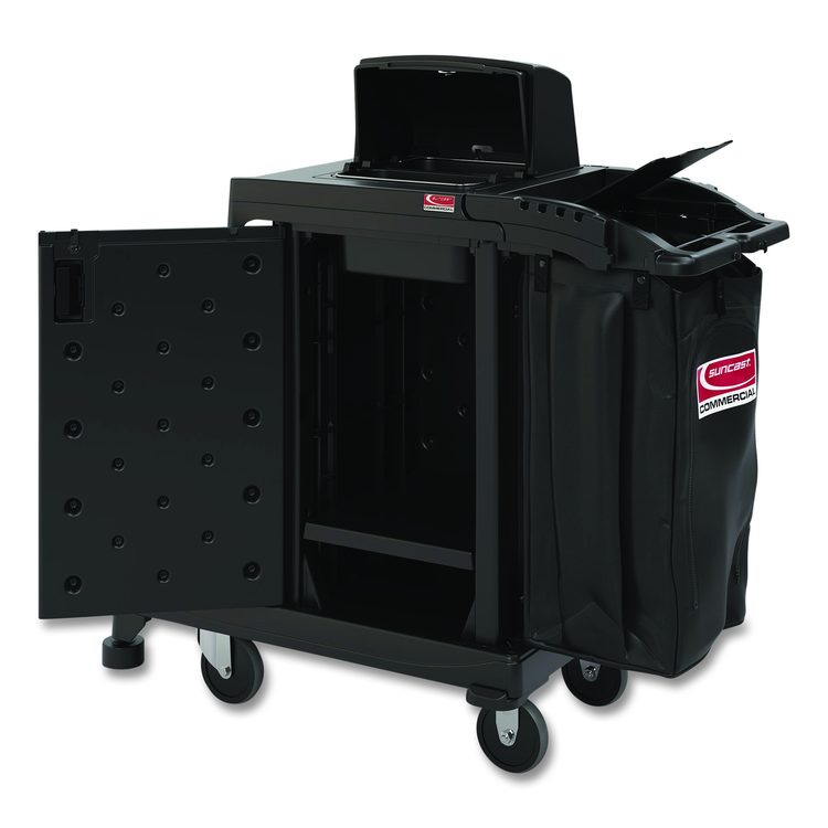 High Security Housekeeping Cart, Plastic, 1 Shelf, 3 Bins, 23.19 x 53.23 x 53.02, Black