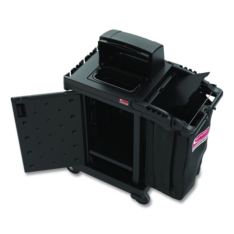 High Security Housekeeping Cart, Plastic, 1 Shelf, 3 Bins, 23.19 x 53.23 x 53.02, Black