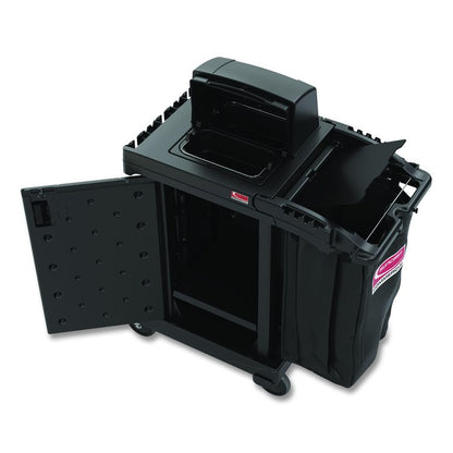 High Security Housekeeping Cart, Plastic, 1 Shelf, 3 Bins, 23.19 x 53.23 x 53.02, Black
