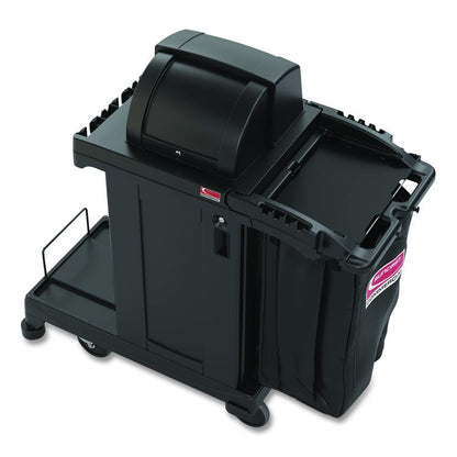 High Security Housekeeping Cart, Plastic, 1 Shelf, 3 Bins, 23.19 x 53.23 x 53.02, Black