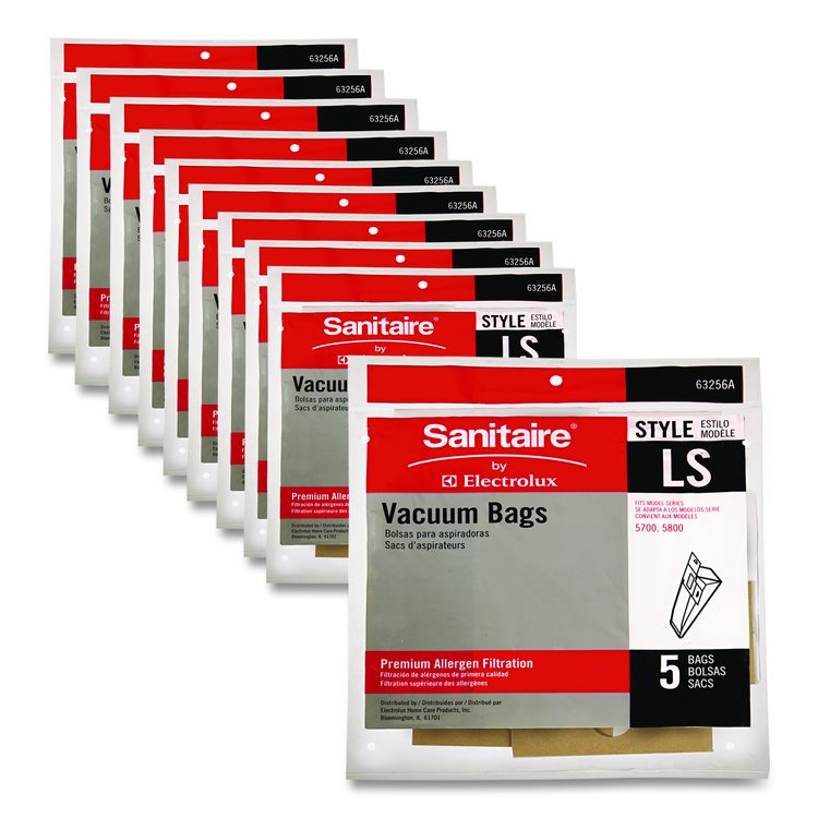 Commercial Upright Vacuum Cleaner Replacement Bags, Style LS, 5/Pack, 10 Packs/Carton