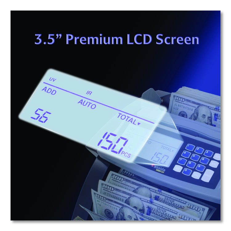 5520UV/MG Cash Counter, 1,300 bills/min, 9.7" x 11.5" x 7.5", Gray