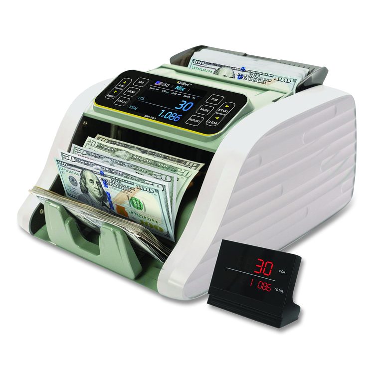 KBR-500 Mixed Denomination Bill Counter, 1,200 bills/min, 9.2" x 14.3" x 13", Light Gray/Black