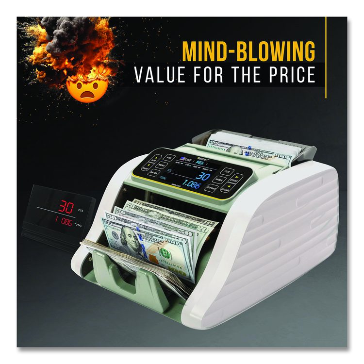 KBR-500 Mixed Denomination Bill Counter, 1,200 bills/min, 9.2" x 14.3" x 13", Light Gray/Black