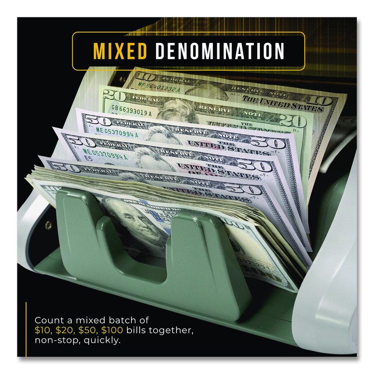 KBR-500 Mixed Denomination Bill Counter, 1,200 bills/min, 9.2" x 14.3" x 13", Light Gray/Black