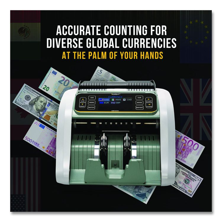 KBR-500 Mixed Denomination Bill Counter, 1,200 bills/min, 9.2" x 14.3" x 13", Light Gray/Black