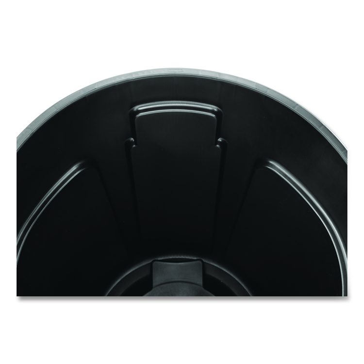 Vented Round Brute Container, 32 gal, Plastic, Black, 6/Carton