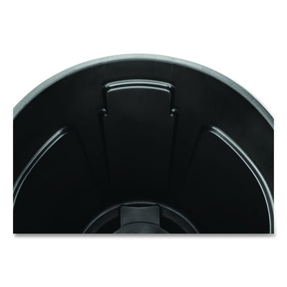Vented Round Brute Container, 32 gal, Plastic, Black, 6/Carton
