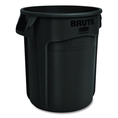 Vented Round Brute Container, 32 gal, Plastic, Black, 6/Carton
