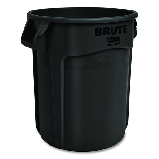 Vented Round Brute Container, 32 gal, Plastic, Black, 6/Carton
