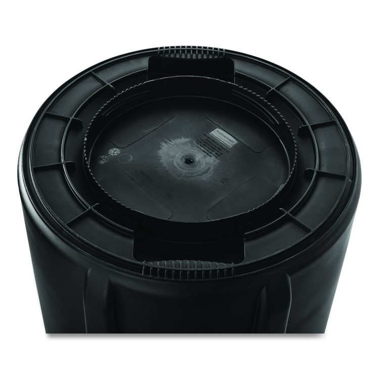 Vented Round Brute Container, 32 gal, Plastic, Black, 6/Carton