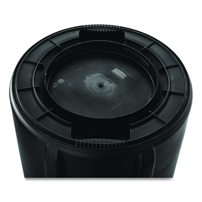 Vented Round Brute Container, 32 gal, Plastic, Black, 6/Carton