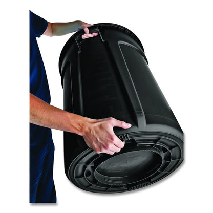 Vented Round Brute Container, 32 gal, Plastic, Black, 6/Carton