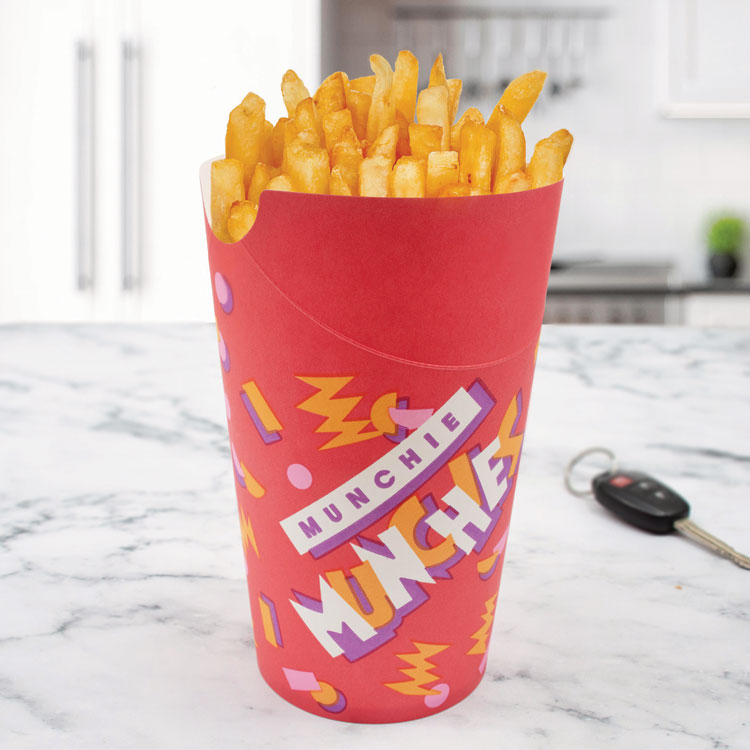 Grease-Resistant Paper Munchie Cup Containers, ProPlanet Seal, 9 oz, 3.44" Diameter x 7.23" h, Munchies Design, 500/Carton