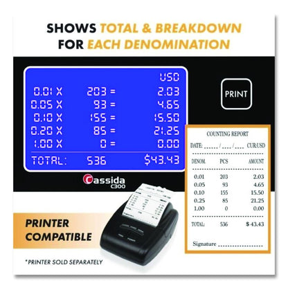 C300 Series Coin Sorter/Counter for Pennies, Nickels, Dimes, Quarters and Dollars, 300 coins/min, 11" x 11" x 10", Gray