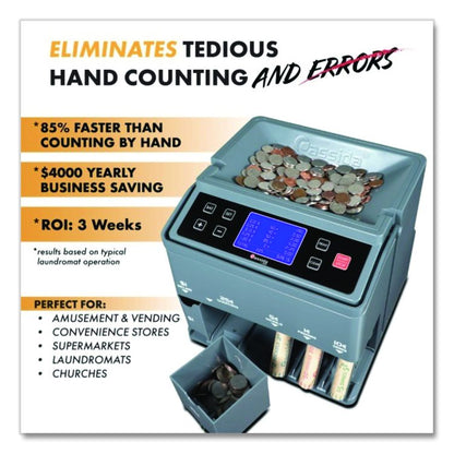 C300 Series Coin Sorter/Counter for Pennies, Nickels, Dimes, Quarters and Dollars, 300 coins/min, 11" x 11" x 10", Gray