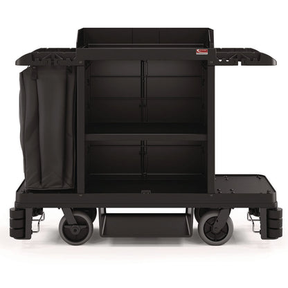 Partially Assembled Premium Housekeeping Cart, Plastic, 1 Shelf, 24 x 62.13 x 49.75, Black
