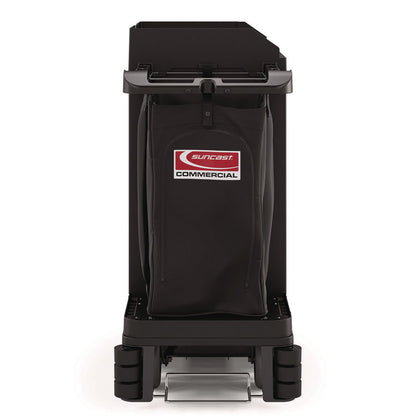 Partially Assembled Premium Housekeeping Cart, Plastic, 1 Shelf, 24 x 62.13 x 49.75, Black
