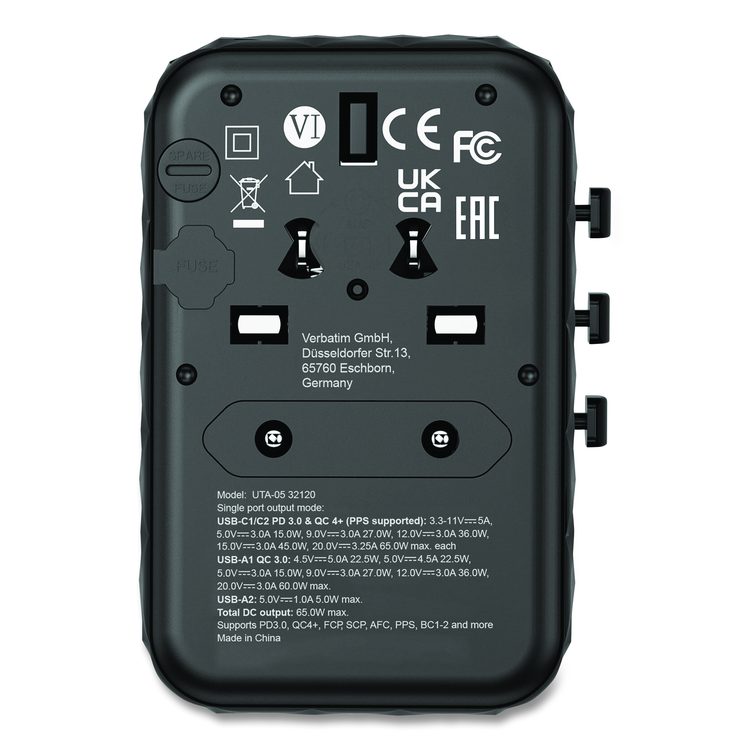 UTA-05 Gan III Universal Travel Adapter, (2) USB-A/(2) USB-C/Quick Charge 4+