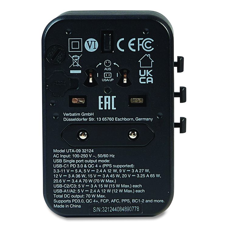 UTA-09 Gan III Universal Travel Adapter, (2) USB-A/(2) USB-C/USB-C with Power Delivery 3.0