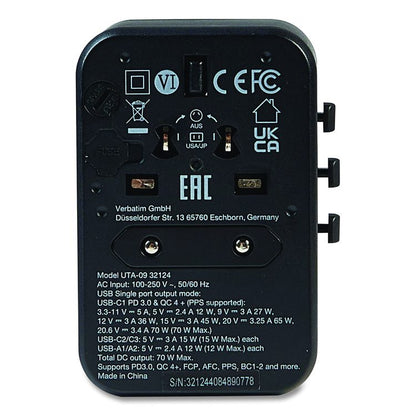 UTA-09 Gan III Universal Travel Adapter, (2) USB-A/(2) USB-C/USB-C with Power Delivery 3.0