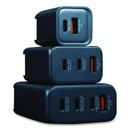 65 W 3-Port GaN Wall Charger, Black/Gray