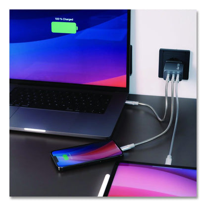 65 W 3-Port GaN Wall Charger, Black/Gray