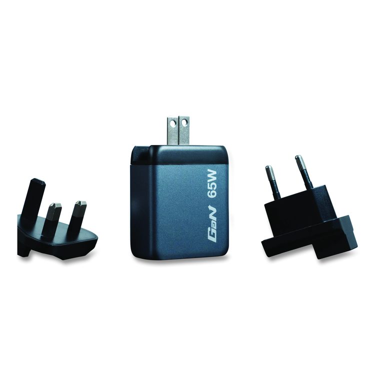 65 W 3-Port GaN Wall Charger, Black/Gray