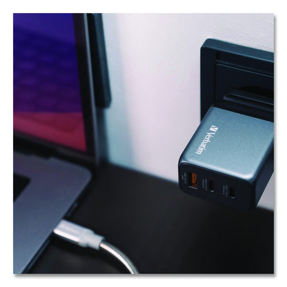 65 W 3-Port GaN Wall Charger, Black/Gray