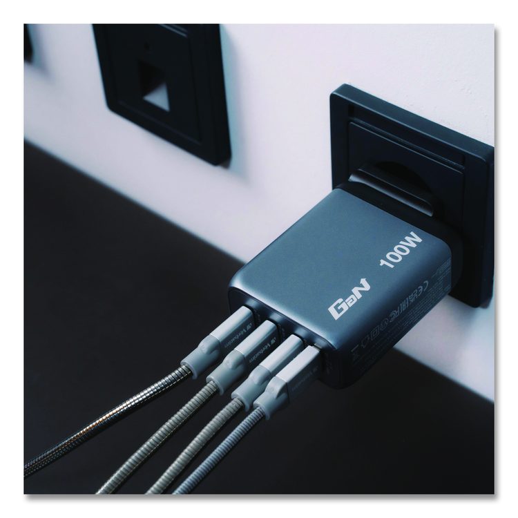 100 W 4-Port GaN Wall Charger, Black/Gray