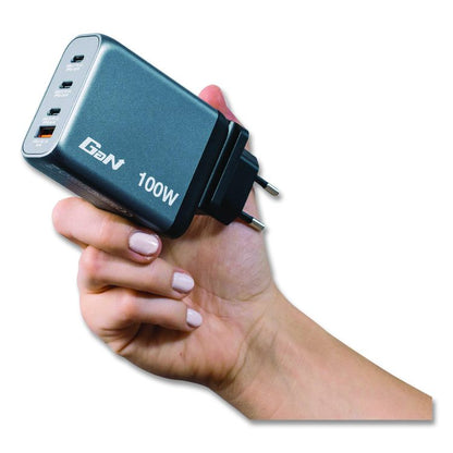 100 W 4-Port GaN Wall Charger, Black/Gray