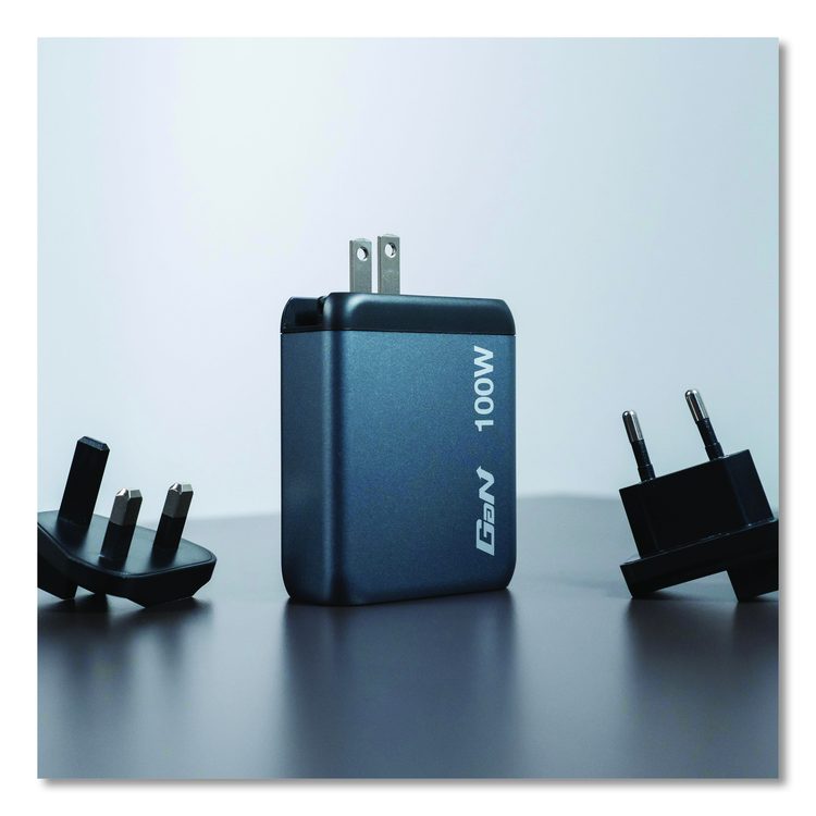100 W 4-Port GaN Wall Charger, Black/Gray