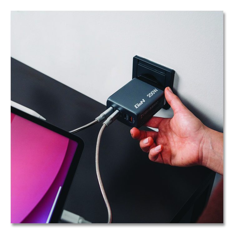 200 W 4-Port GaN Wall Charger, Black/Gray