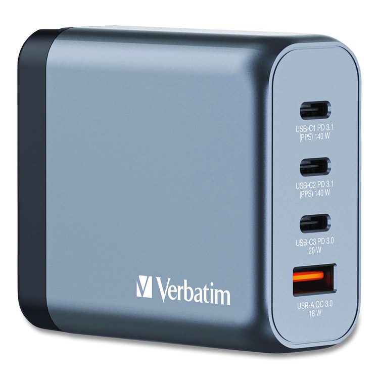 140 W 4-Port GaN Wall Charger, Black/Gray