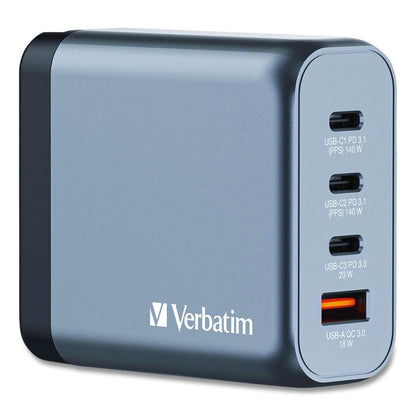 140 W 4-Port GaN Wall Charger, Black/Gray