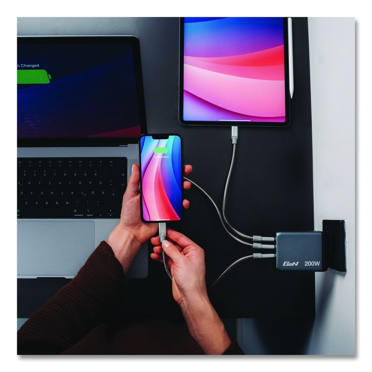 200 W 4-Port GaN Wall Charger, Black/Gray