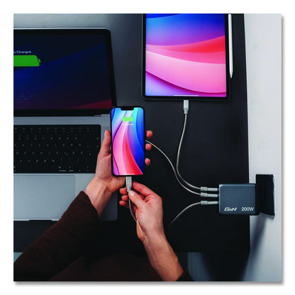 200 W 4-Port GaN Wall Charger, Black/Gray
