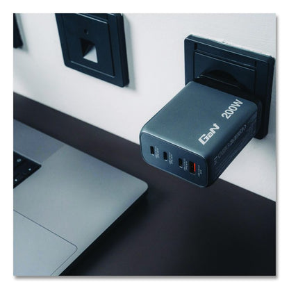 200 W 4-Port GaN Wall Charger, Black/Gray