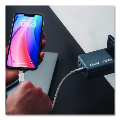 200 W 4-Port GaN Wall Charger, Black/Gray