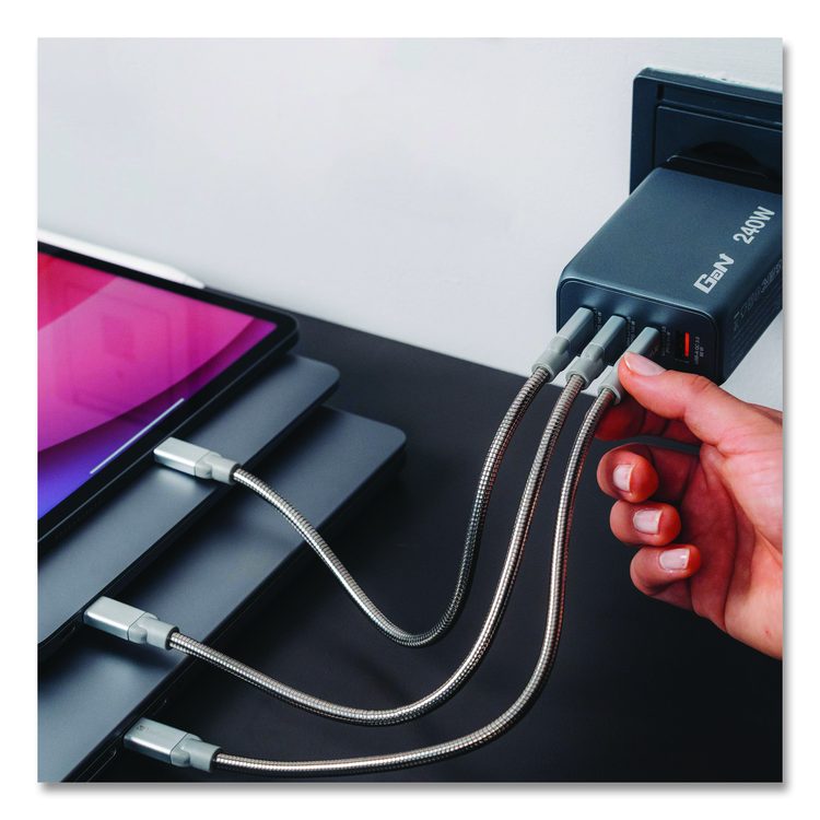 240 W 4-Port GaN Wall Charger, Black/Gray