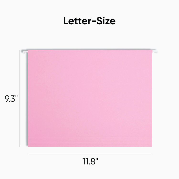 Colored Hanging File Folders with 1/5 Cut Tabs, Letter Size, 1/5-Cut Tabs, Pink, 25/Box