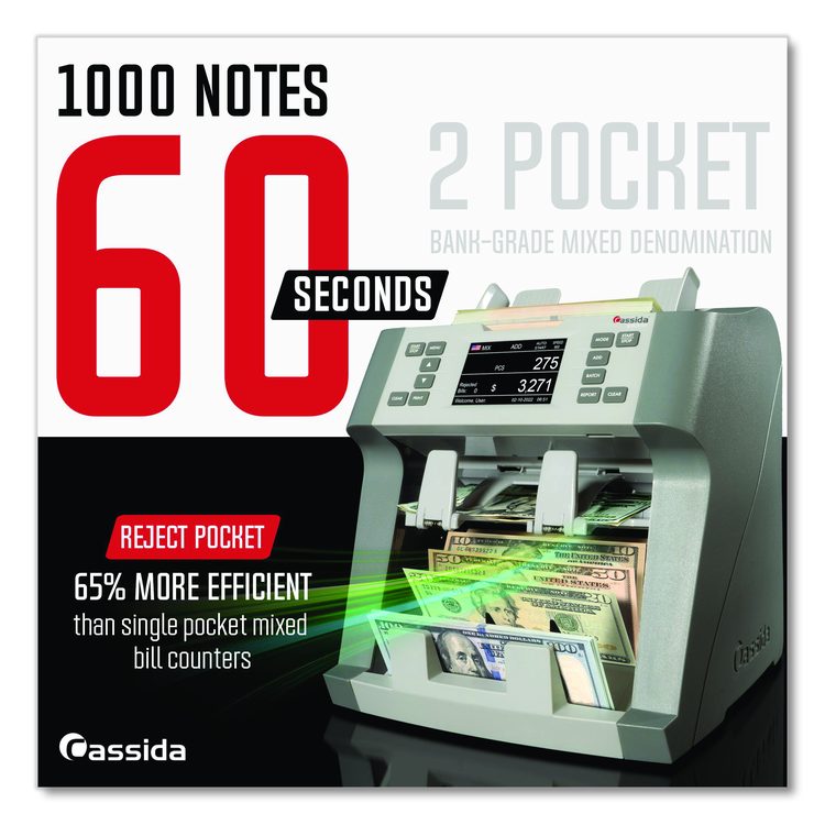 9900R Two-Pocket Mixed Bill Counter, Three Speeds: 800 bills/min, 1,000 bills/min, 1,200 bills/min, 9.5 x 11 x 10.4, Gray
