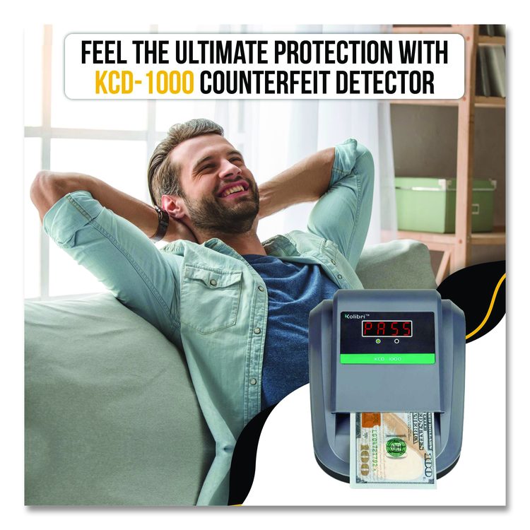 KCD-1000 Counterfeit Detector for USD, 10 Detection Methods, 5.1" x 6.3" x 3.6", Gray