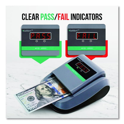 KCD-1000 Counterfeit Detector for USD, 10 Detection Methods, 5.1" x 6.3" x 3.6", Gray