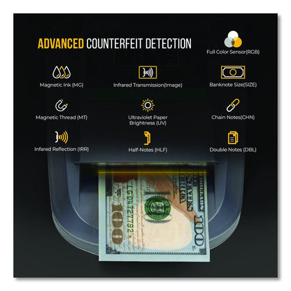 KCD-1000 Counterfeit Detector for USD, 10 Detection Methods, 5.1" x 6.3" x 3.6", Gray